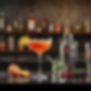 Artistry of Cocktail Creation A vibrant cocktail shaker and fresh ingredients on a polished bar surface