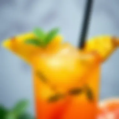 Colorful Cocktail Close-Up Close-up of a fresh and colorful cocktail garnished with pineapple slices and mint