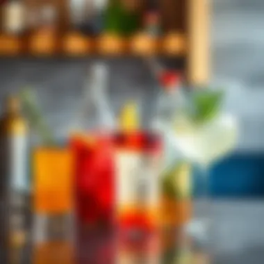 Diverse Mixer Selection A selection of mixers including fruit juices and herbs designed to complement pineapple vodka