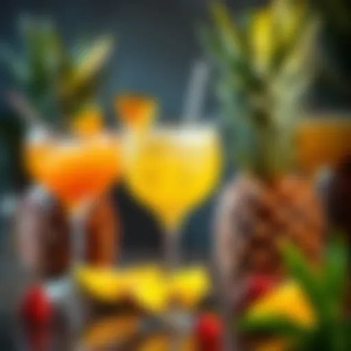 Tropical Cocktail Creations Vibrant cocktails featuring pineapple vodka and fresh tropical fruits
