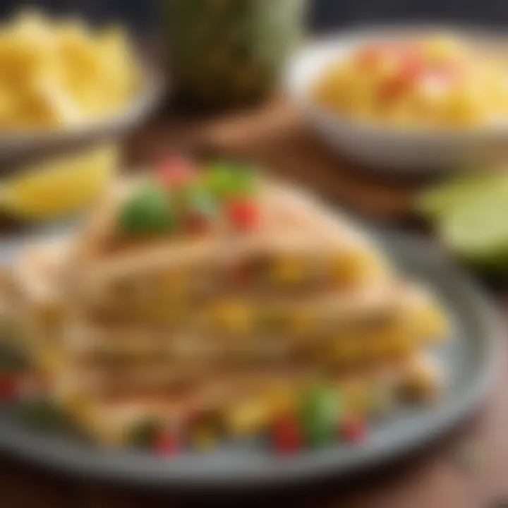 Vibrant plate of pineapple quesadillas with fresh ingredients