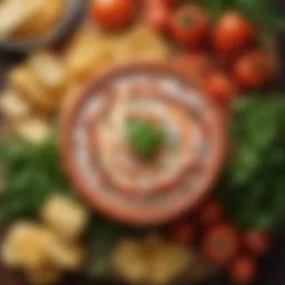 A vibrant bowl of Rotel Tomato and Velveeta Cheese Dip garnished with fresh herbs