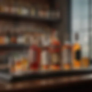 An Elegant Liquor Display An elegant bar setup showcasing various liquor bottles