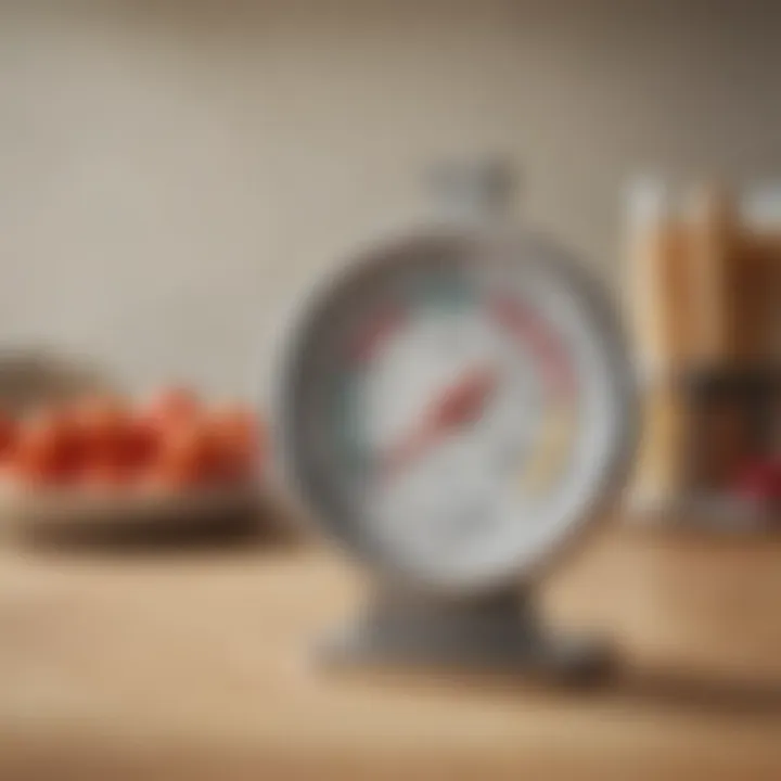 Traditional analog thermometer on a kitchen counter