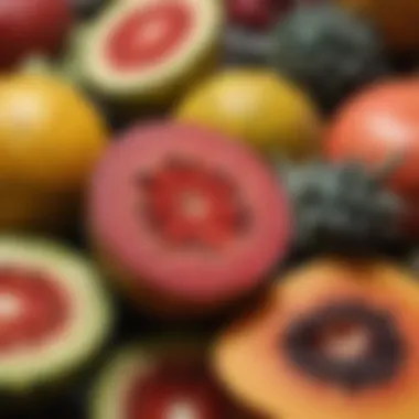 A close-up of unique exotic fruits highlighting their textures and colors.