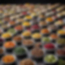 A vibrant display of assorted health food samples arranged elegantly on a table.