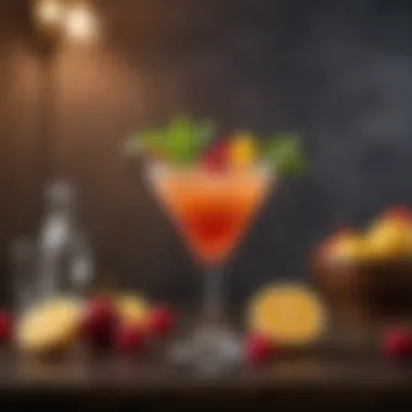 An elegant cocktail glass filled with a fruity concoction