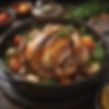 Herb Garnished Chicken A delightful chicken dish garnished with herbs, cooked in a Dutch oven