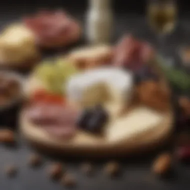 Elegant Low Carb Cheese Board Artistic display of a cheese and charcuterie board with nuts and olives