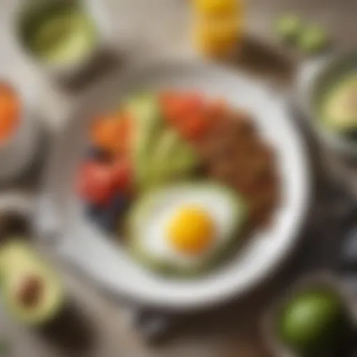 A vibrant plate featuring a no-carb breakfast with fresh vegetables and avocado.