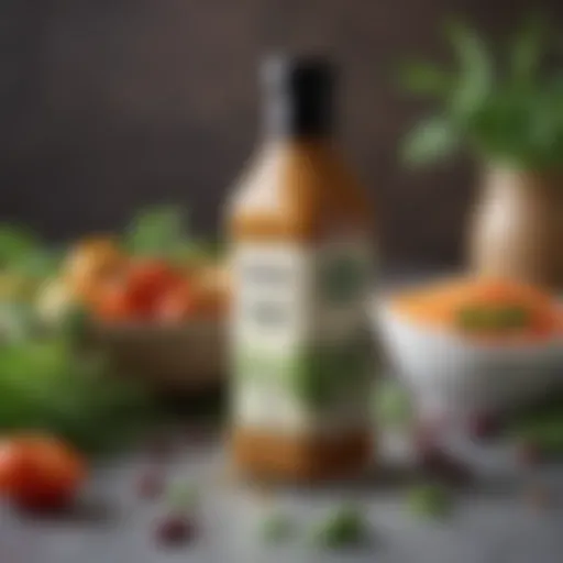 A bottle of Good Seasons Italian Dressing against a backdrop of fresh herbs