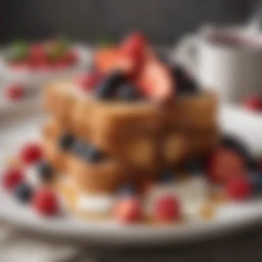 Artfully arranged French toast with fresh berries and whipped cream