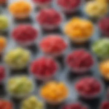 A variety of healthy frozen fruits displayed in bowls, highlighting their freshness and appeal.