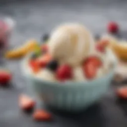 A bowl of creamy, sugar-free ice cream topped with fresh fruits
