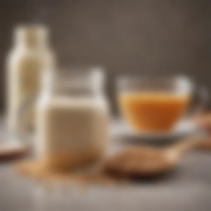 Oat creamer in a jar with oats and a steaming cup of tea