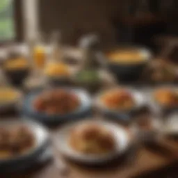 A cozy dining table set with homestyle dishes