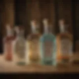 A variety of tequila bottles on a rustic wooden table