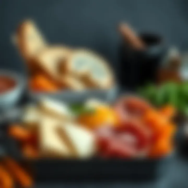 Artfully Arranged Keto Bento Box for Lunch An elegant keto bento box featuring assorted cheeses and meats