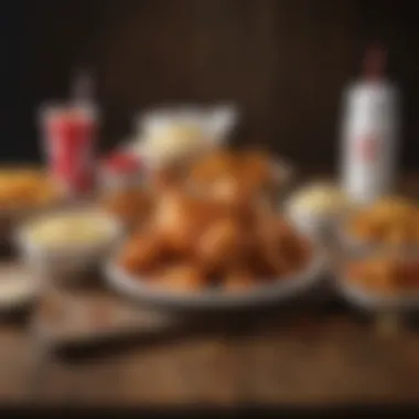 A variety of KFC's signature chicken meals arranged on a rustic table