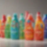 Vibrant array of laundry detergent bottles with strong scents