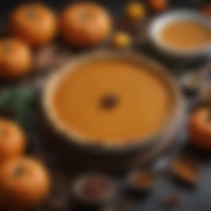 Close-up of fresh pumpkins and spices used in the traditional pumpkin pie recipe