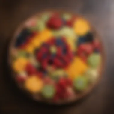 Artistic Display of Low-Sugar Fruits A vibrant assortment of low-sugar fruits arranged artistically on a wooden platter