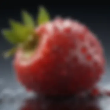 Close-Up of a Fresh Berry A close-up of a juicy, ripe berry with droplets of water glistening on its surface