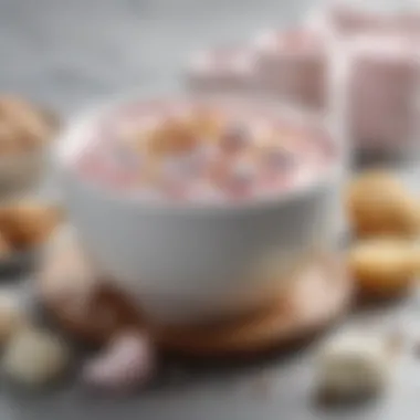 Ingredients for Marshmallow Crème A bowl of marshmallow crème alongside various ingredients