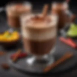 A vibrant glass of Mexican hot chocolate cocktail garnished with cinnamon and chili powder