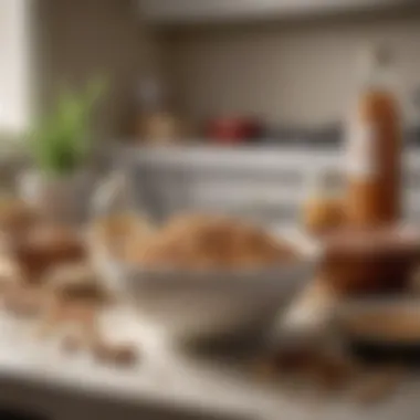 Nutritional Essentials A serene kitchen setting with a bowl of nuts, seeds, and grains arranged artfully