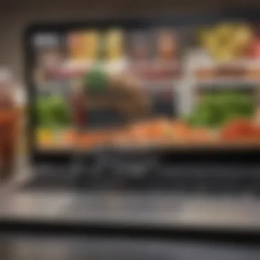 Digital Shopping Experience A close-up of a digital shopping cart filled with natural food products on a laptop screen