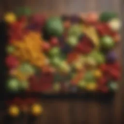 A vibrant array of organic fruits and vegetables displayed on a rustic wooden table