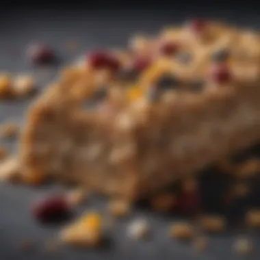 A close-up shot of a homemade energy bar packed with seeds and dried fruits