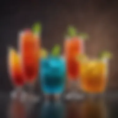 Colorful Non-Alcoholic Drink Presentation An array of colorful non-alcoholic drinks served in stylish glasses.