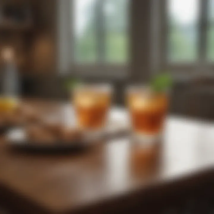 A serene setting featuring non-alcoholic beverages on a table.