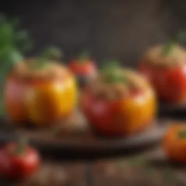 Stuffed Bell Peppers Stuffed bell peppers filled with grains and spices, garnished with herbs