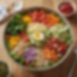 A vibrant salad bowl filled with assorted vegetables and grains, showcasing a healthy lunch option.