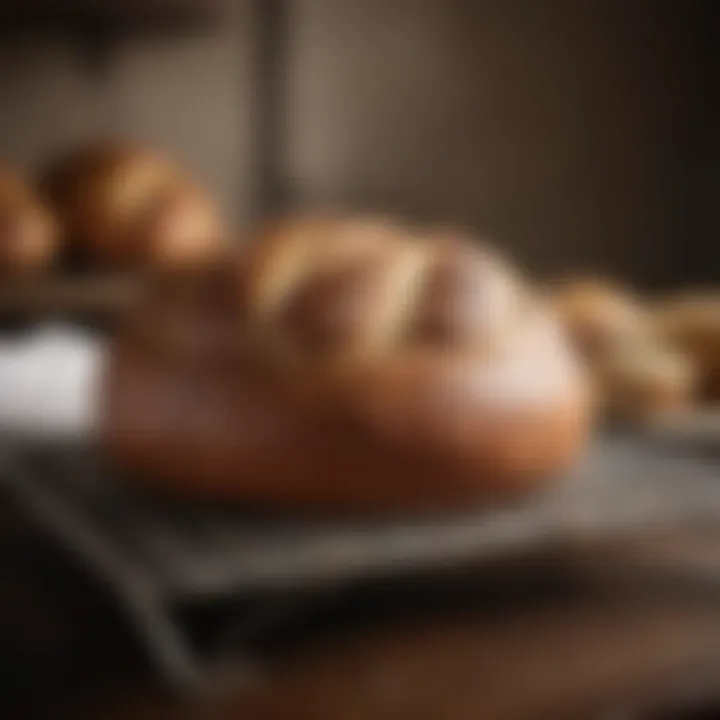 Freshly baked bread on a cooling rack