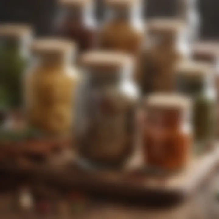 Assorted spices and herbs in glass jars