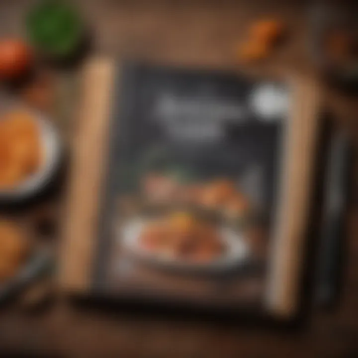 Old-fashioned recipe book open on a wooden table