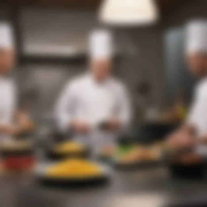 A virtual classroom setting with chefs engaging in an online lesson