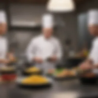 Interactive Learning Experience A virtual classroom setting with chefs engaging in an online lesson