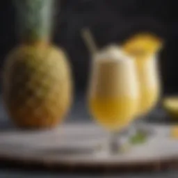 A vibrant glass of pineapple rum cream cocktail garnished with fresh pineapple slices
