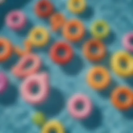 Vibrant pool floaties in assorted shapes