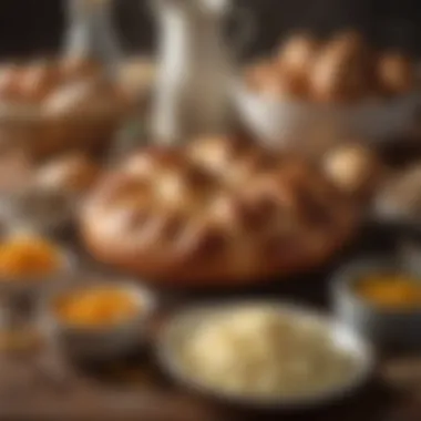 An array of ingredients used in the traditional recipe of Portuguese Easter bread