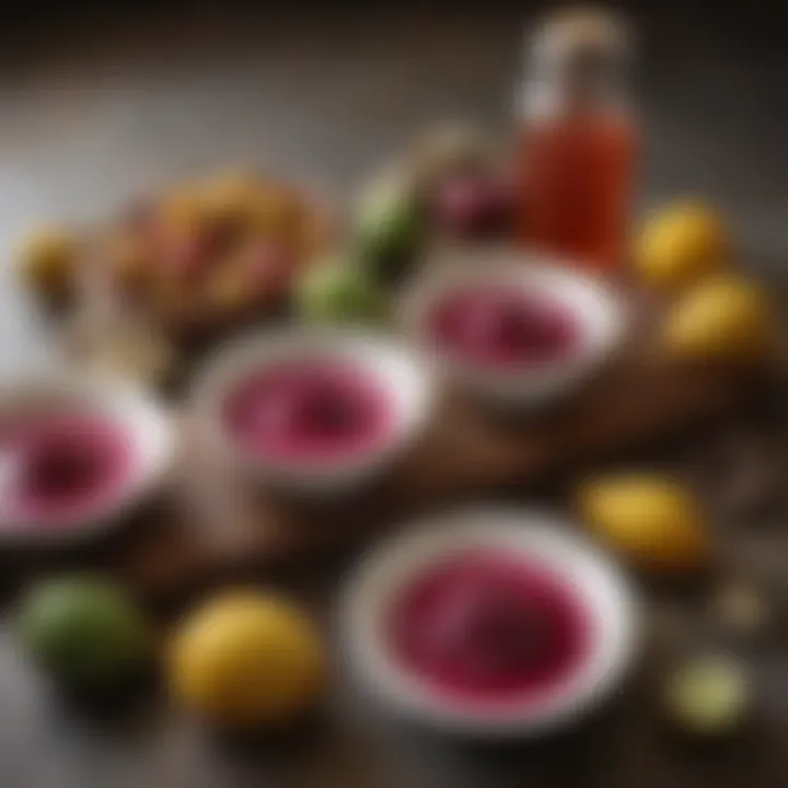A colorful assortment of dishes enhanced by the addition of prickly pear syrup.