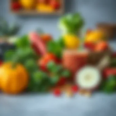 Colorful Vegetable and Fruit Arrangement An artistic arrangement of colorful raw vegetables and fruits for smoothies