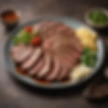 Marinated Round Steak Platter A beautifully arranged platter of marinated round steak ready for grilling