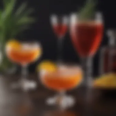 Exquisite rum cocktails in elegant glassware