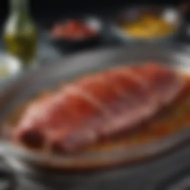 The Science of Marinating A scientific illustration depicting the marination process at a molecular level.